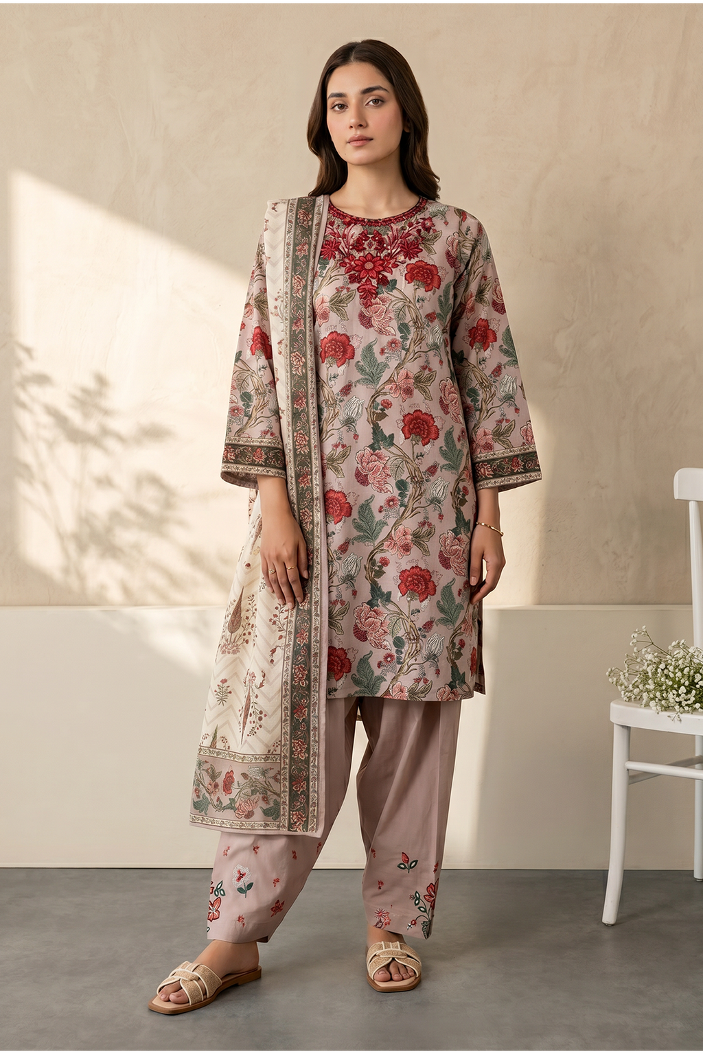 Embroidered Kurta Dupatta Trouser - 2197