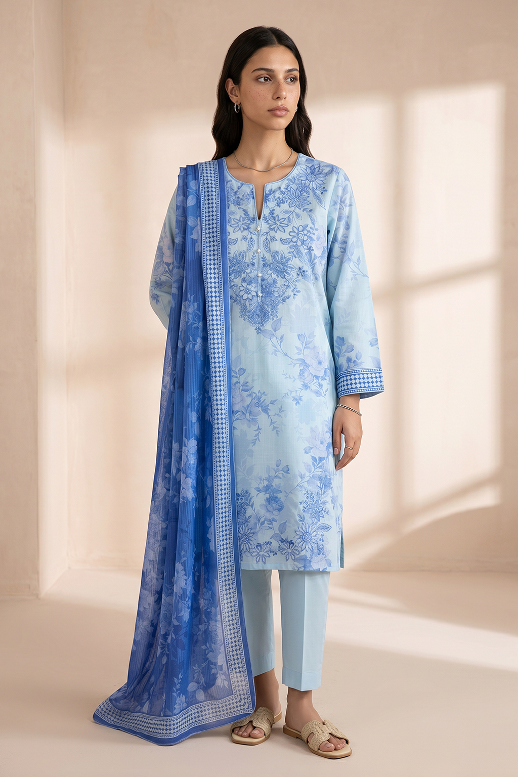 Embroidered Kurta Dupatta Trouser - 2198