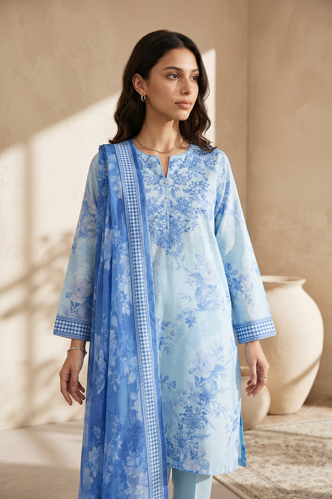 Embroidered Kurta Dupatta Trouser - 2198