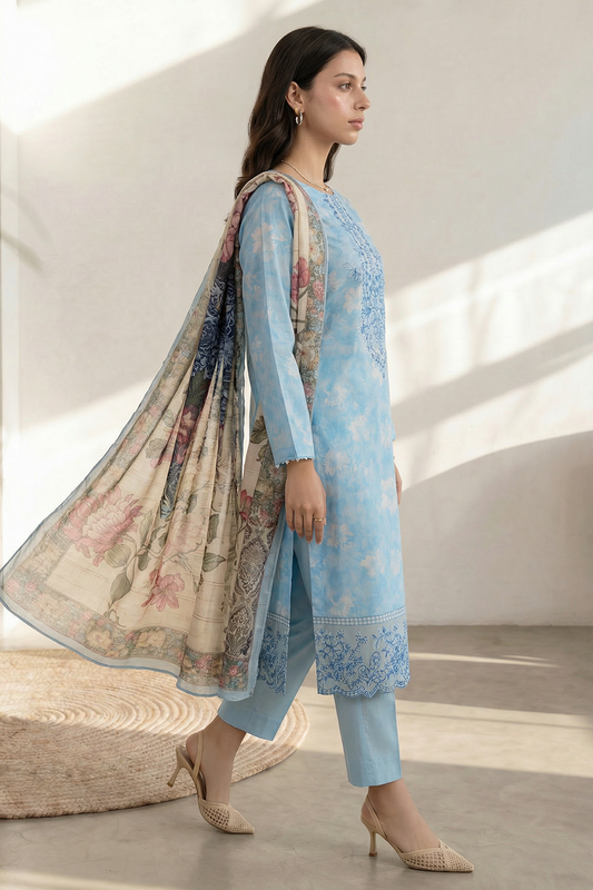 Embroidered Kurta Dupatta Trouser - 2201