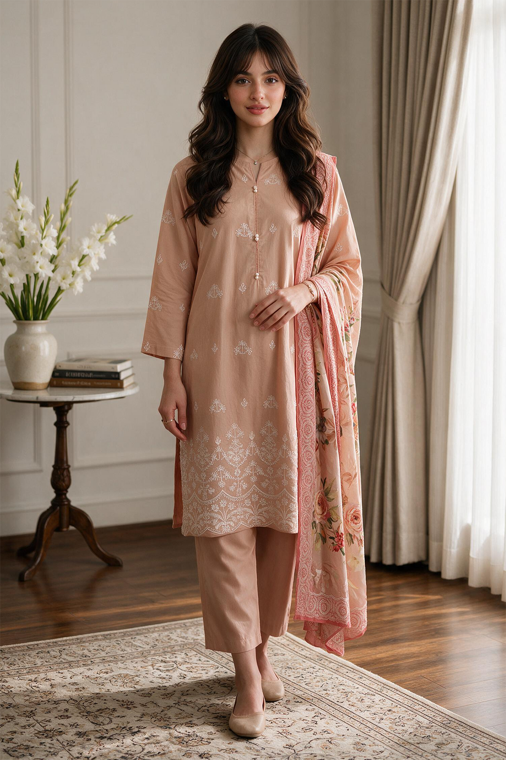 Embroidered Kurta Dupatta Trouser - 2203