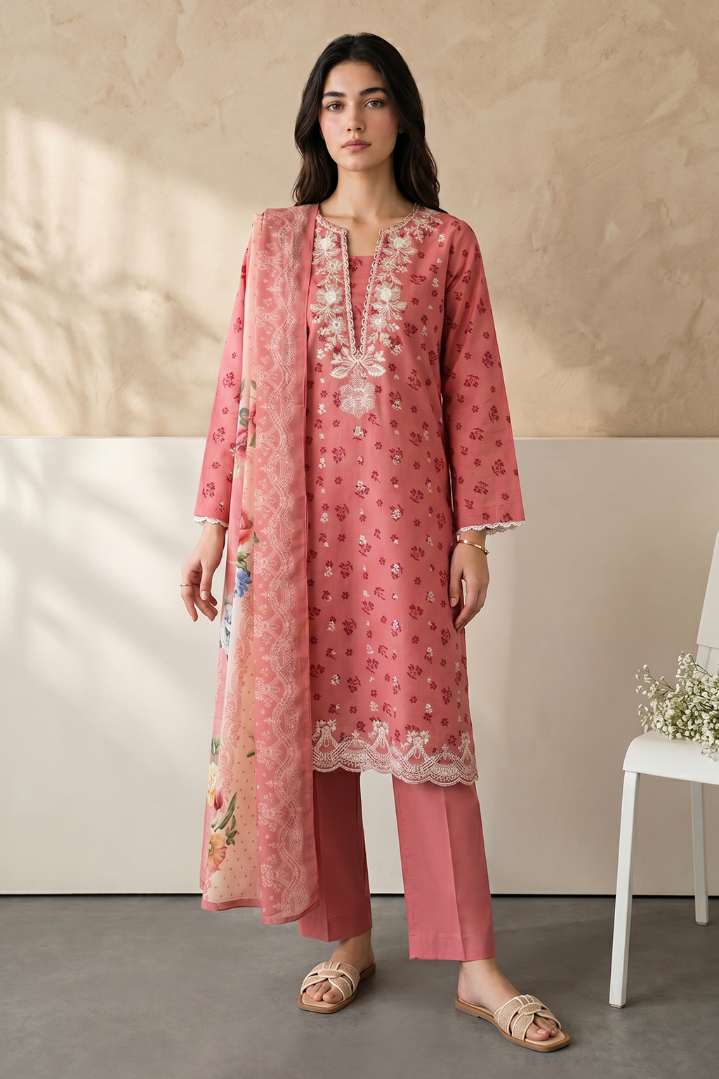 Embroidered Kurta Dupatta Trouser - 2209