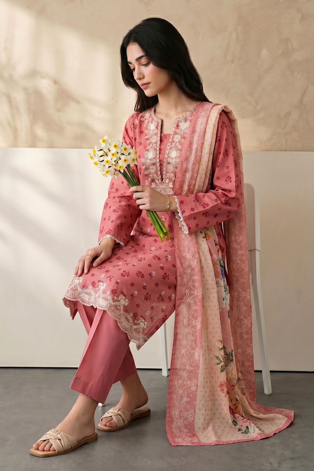 Embroidered Kurta Dupatta Trouser - 2209