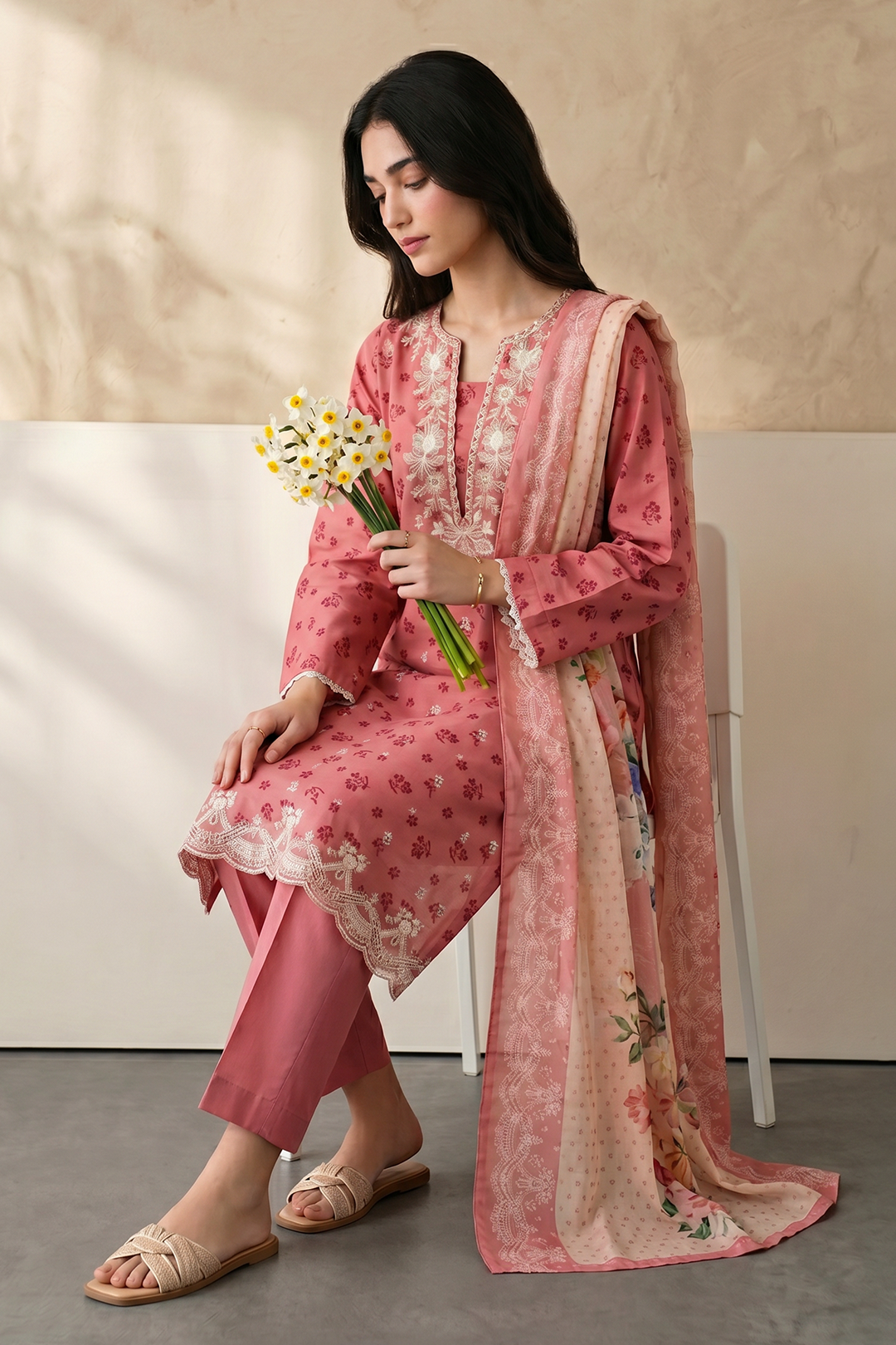 Embroidered Kurta Dupatta Trouser - 2209