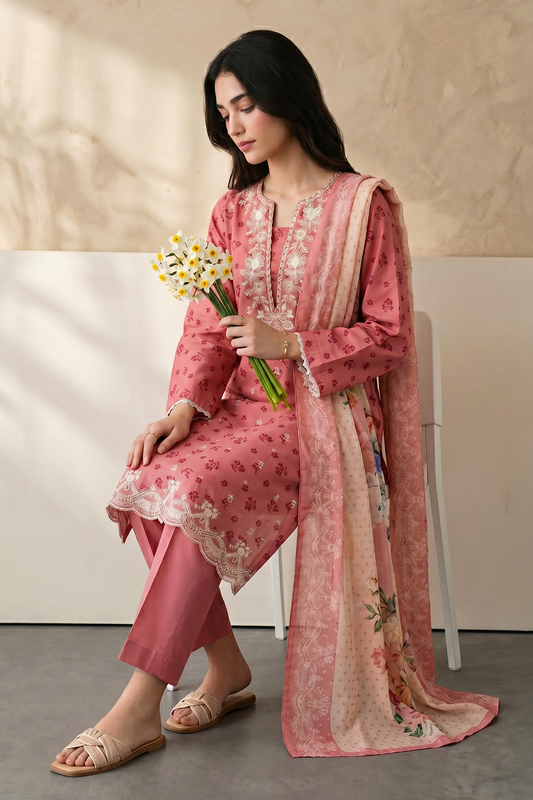 Embroidered Kurta Dupatta Trouser - 2209
