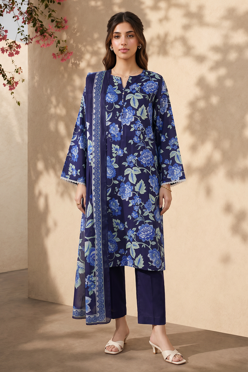 Embroidered Kurta Dupatta Trouser - 2455