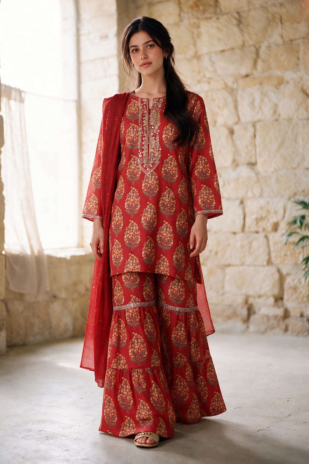Embroidered Kurta Dupatta Trouser - 2506