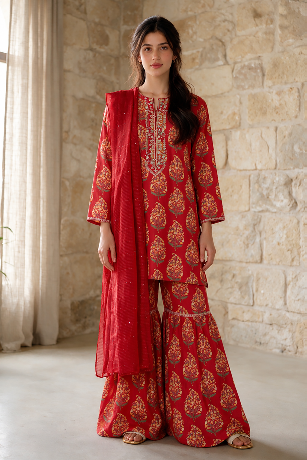 Embroidered Kurta Dupatta Trouser - 2506