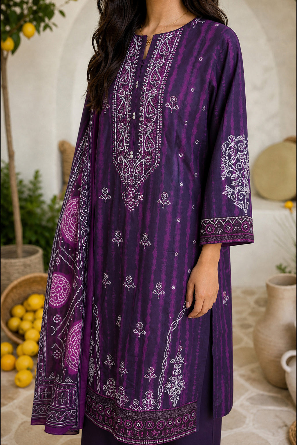 Embroidered Kurta Dupatta Trouser - 2509