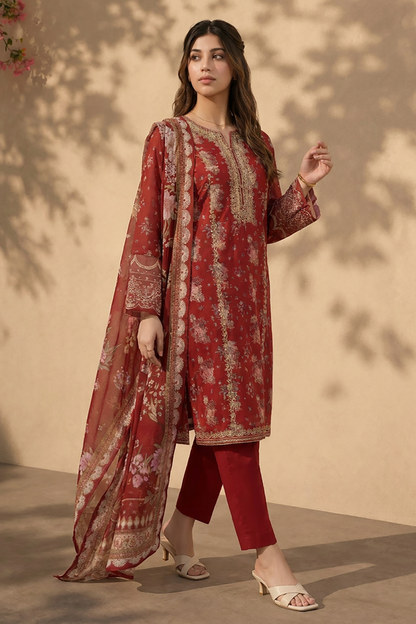 Embroidered Kurta Dupatta Trouser - 2511