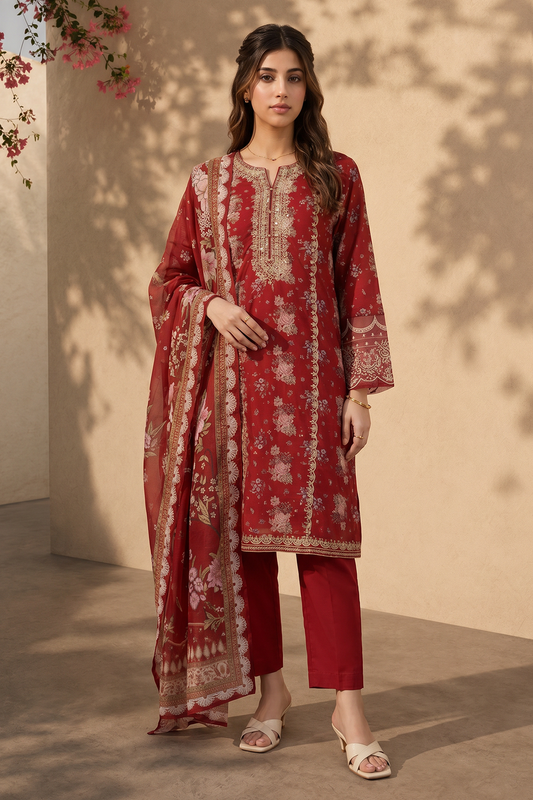 Embroidered Kurta Dupatta Trouser - 2511