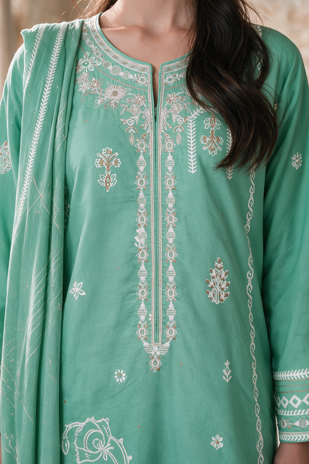 Embroidered Kurta Dupatta Trouser - 2518