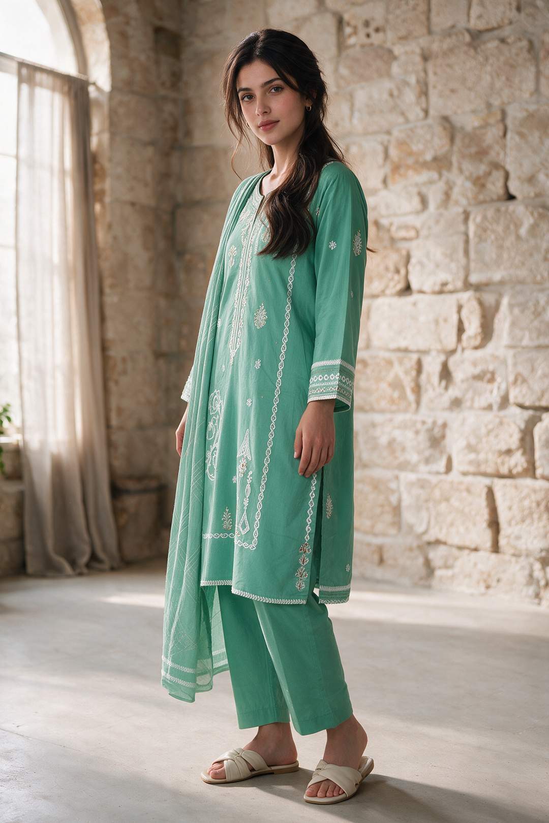 Embroidered Kurta Dupatta Trouser - 2518