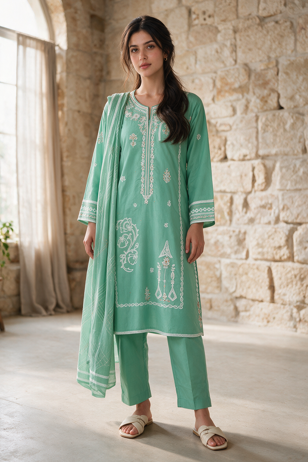 Embroidered Kurta Dupatta Trouser - 2518