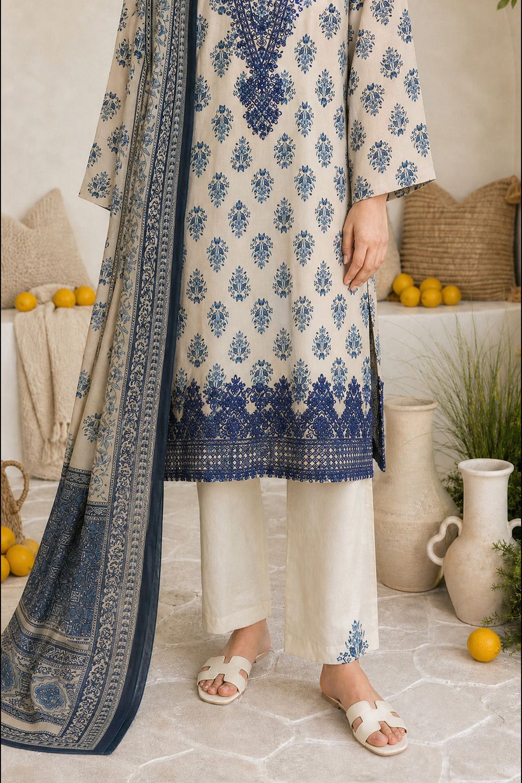 Embroidered Kurta Dupatta Trouser - 2519