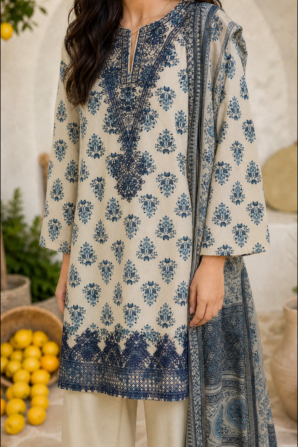 Embroidered Kurta Dupatta Trouser - 2519