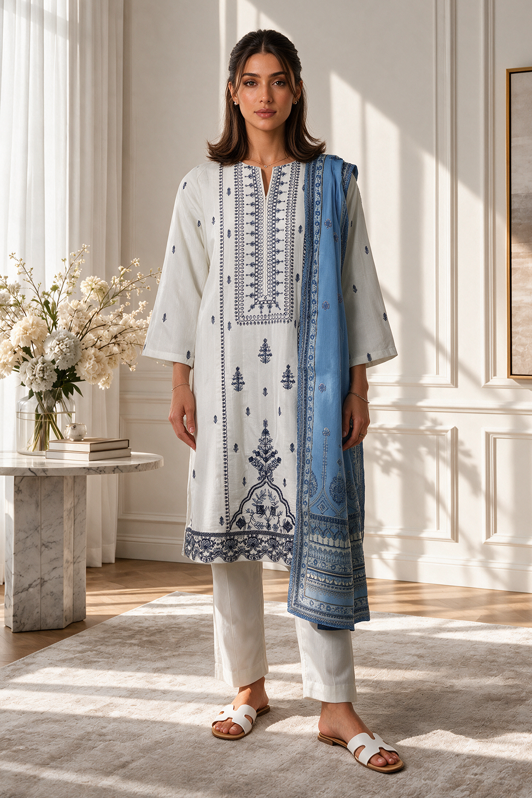 Embroidered Kurta Dupatta Trouser - 2525