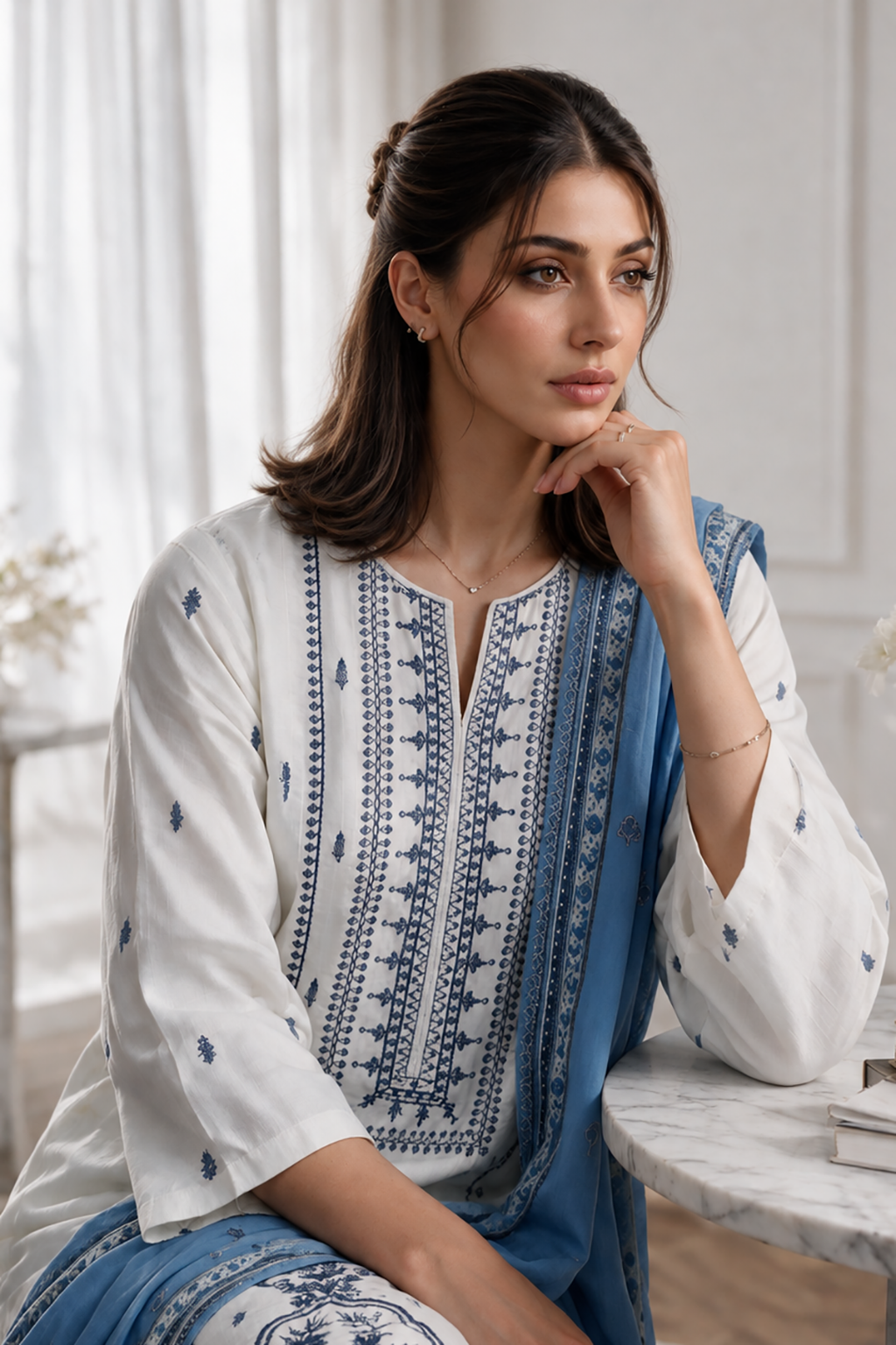 Embroidered Kurta Dupatta Trouser - 2525