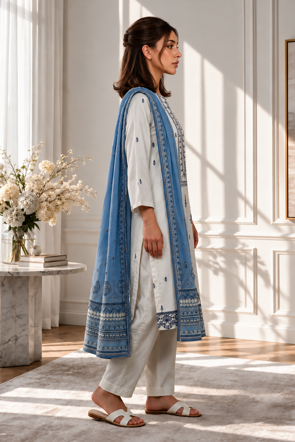 Embroidered Kurta Dupatta Trouser - 2525