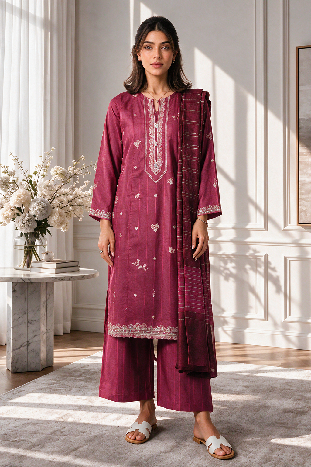 Embroidered Kurta Dupatta Trouser - 2531