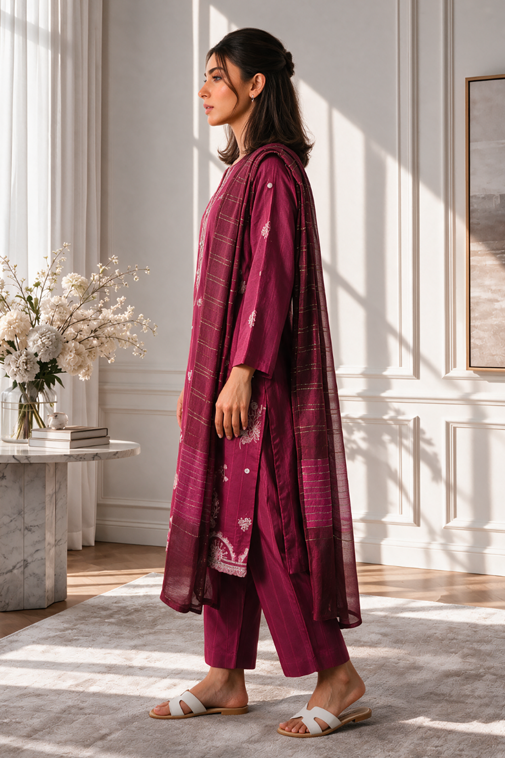 Embroidered Kurta Dupatta Trouser - 2531