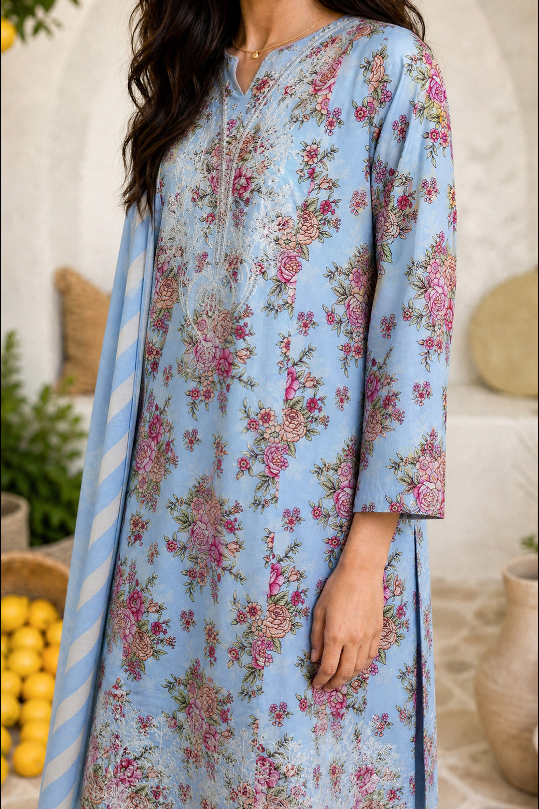 Embroidered Kurta Dupatta Trouser - 2535