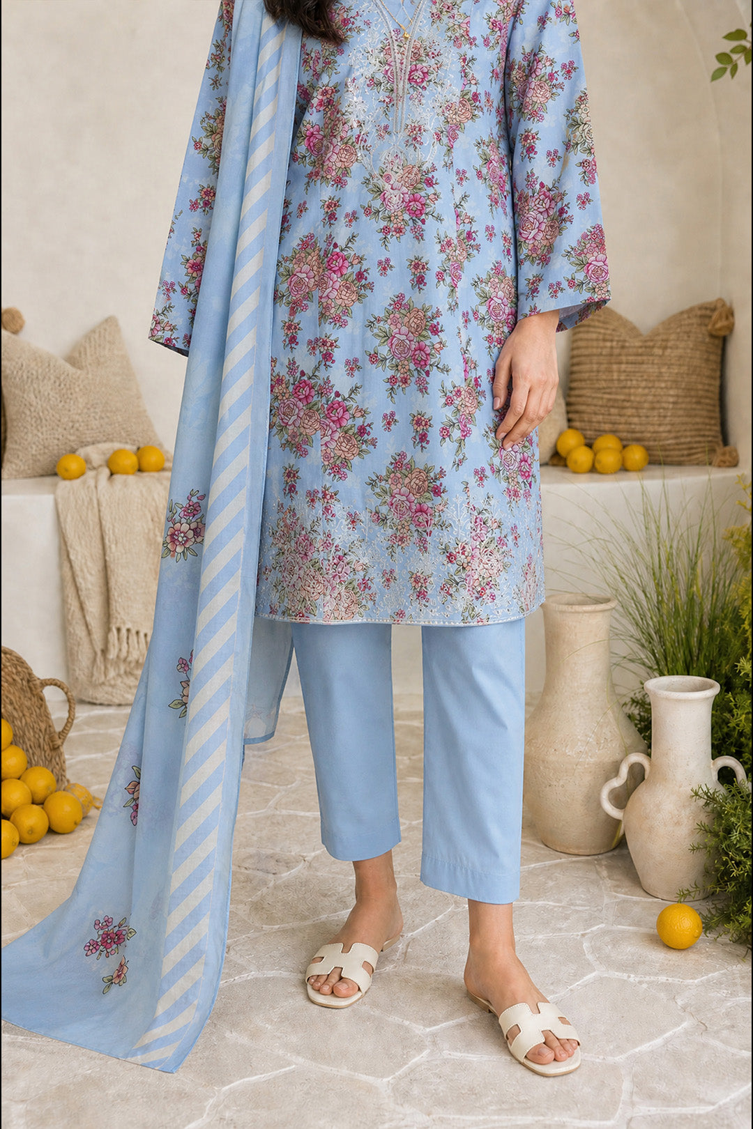 Embroidered Kurta Dupatta Trouser - 2535