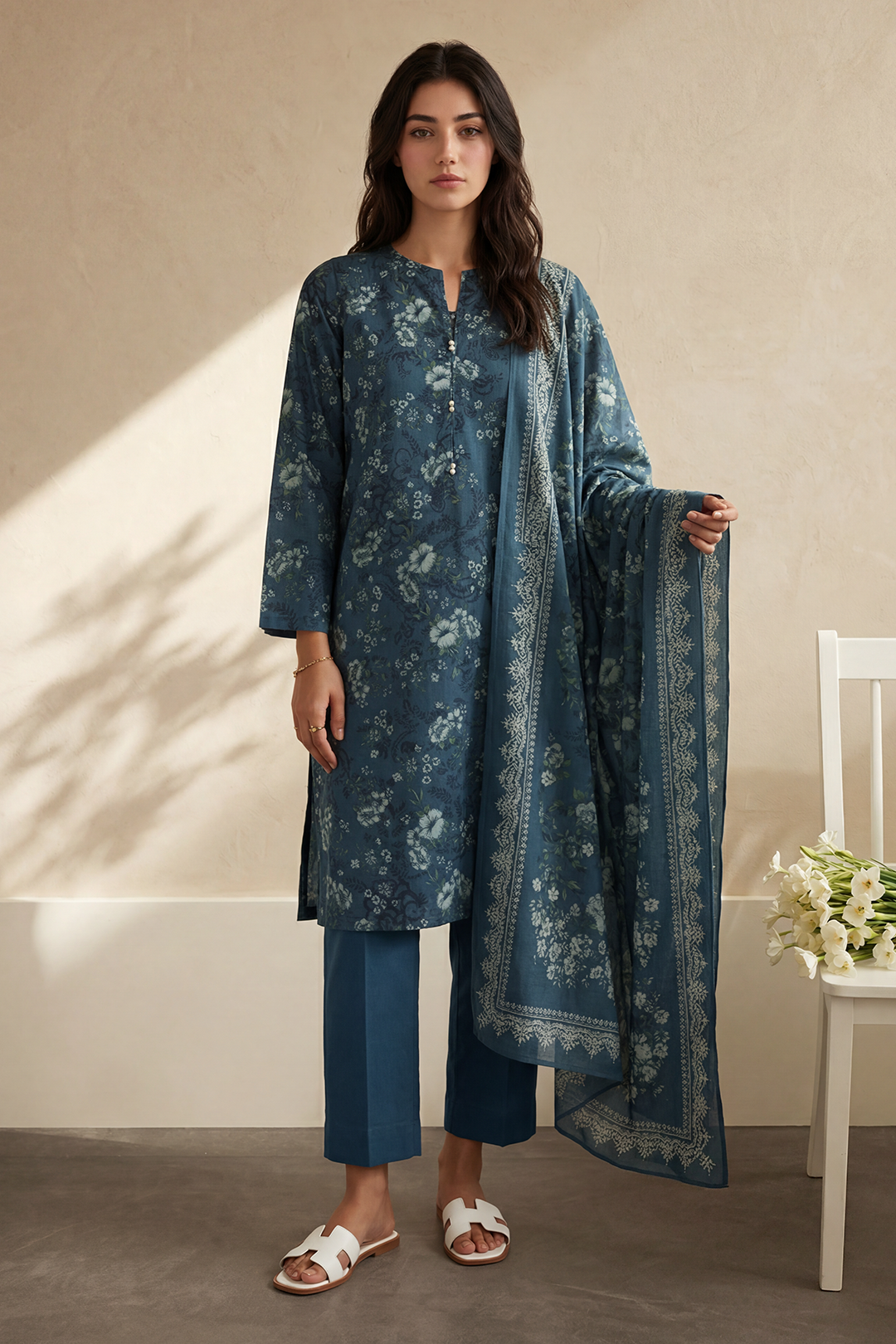 Embroidered Kurta Dupatta Trouser - 2537
