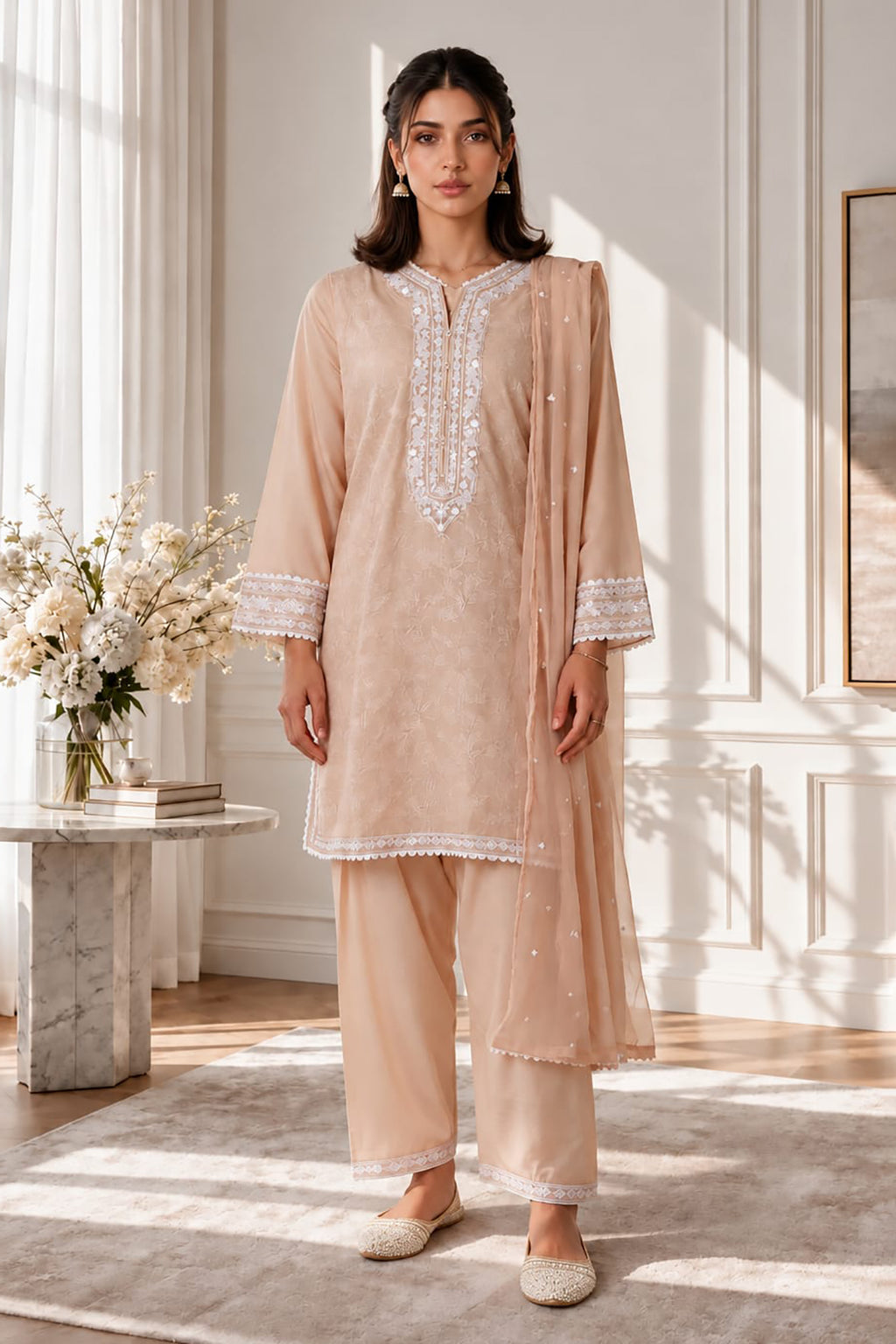 Embroidered Kurta Dupatta Trouser - 2574