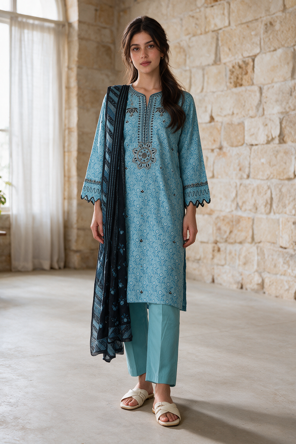 Embroidered Kurta Dupatta Trouser - 2712