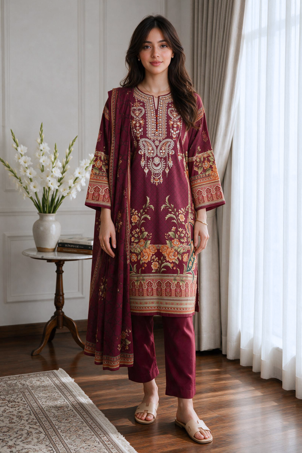 Embroidered Kurta Dupatta Trouser - 2714