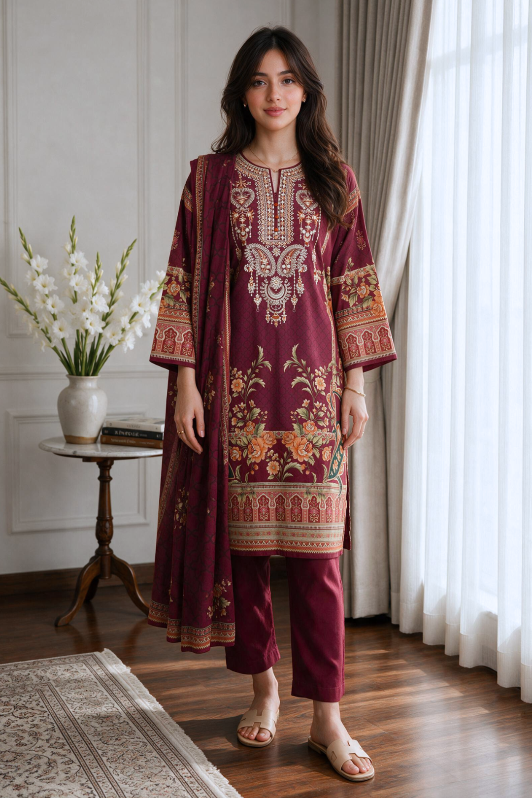 Embroidered Kurta Dupatta Trouser - 2714
