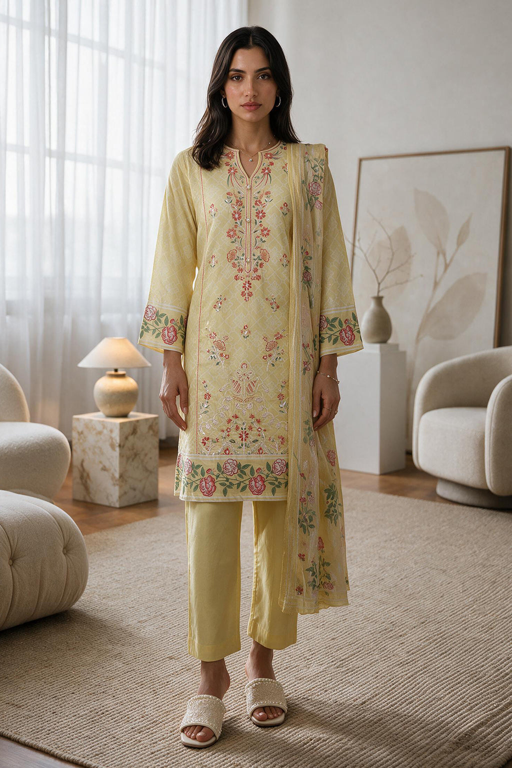 Embroidered Kurta Dupatta Trouser - 2732