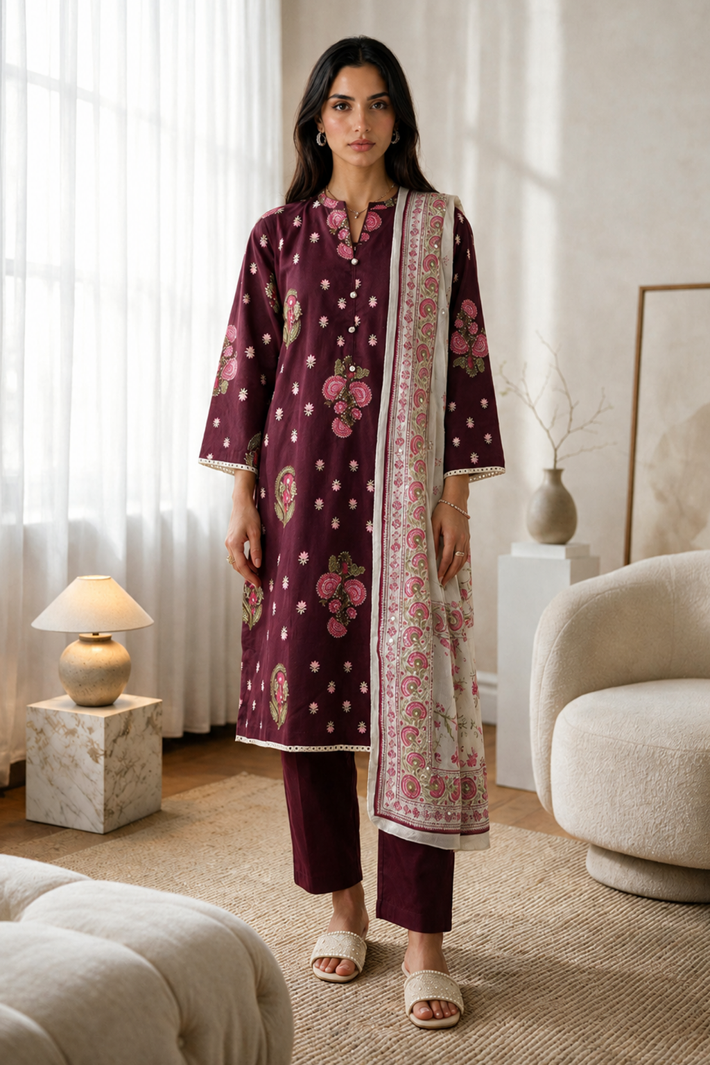 Embroidered Kurta Dupatta Trouser - 2993