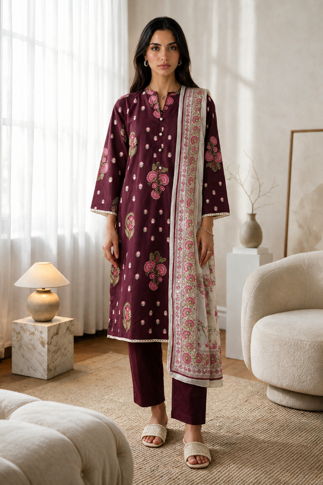 Embroidered Kurta Dupatta Trouser - 2993