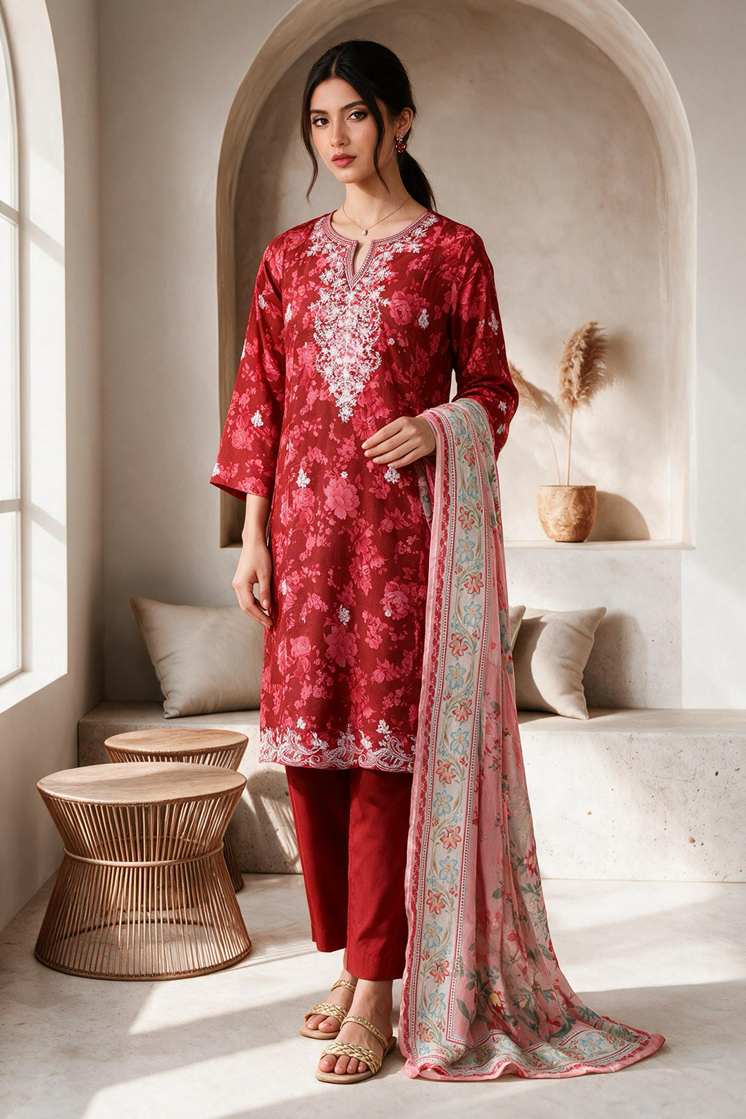 Embroidered Kurta Dupatta Trouser - 3005