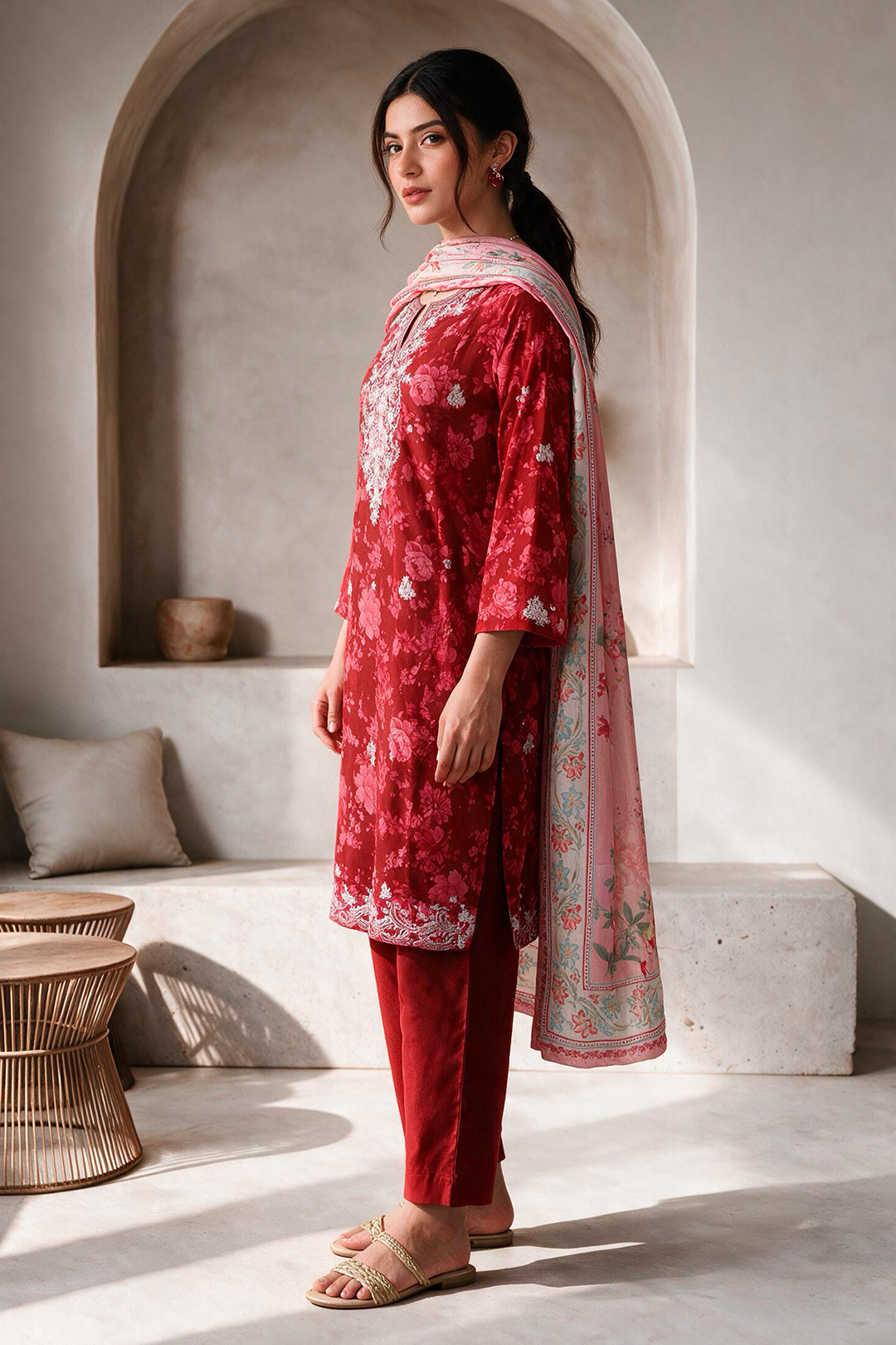 Embroidered Kurta Dupatta Trouser - 3005