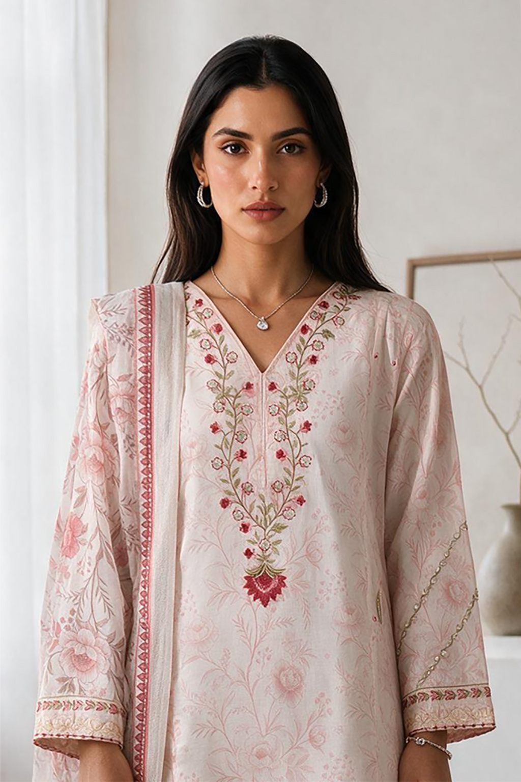 Embroidered Kurta Dupatta Trouser - 3008