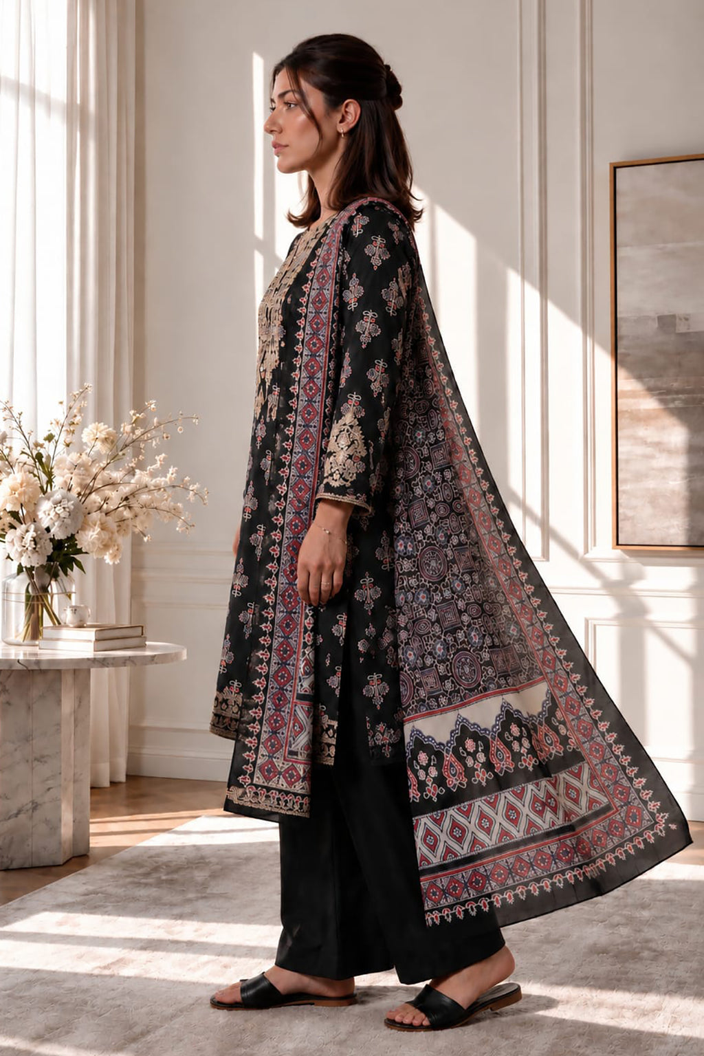 Embroidered Kurta Dupatta Trouser - 3011