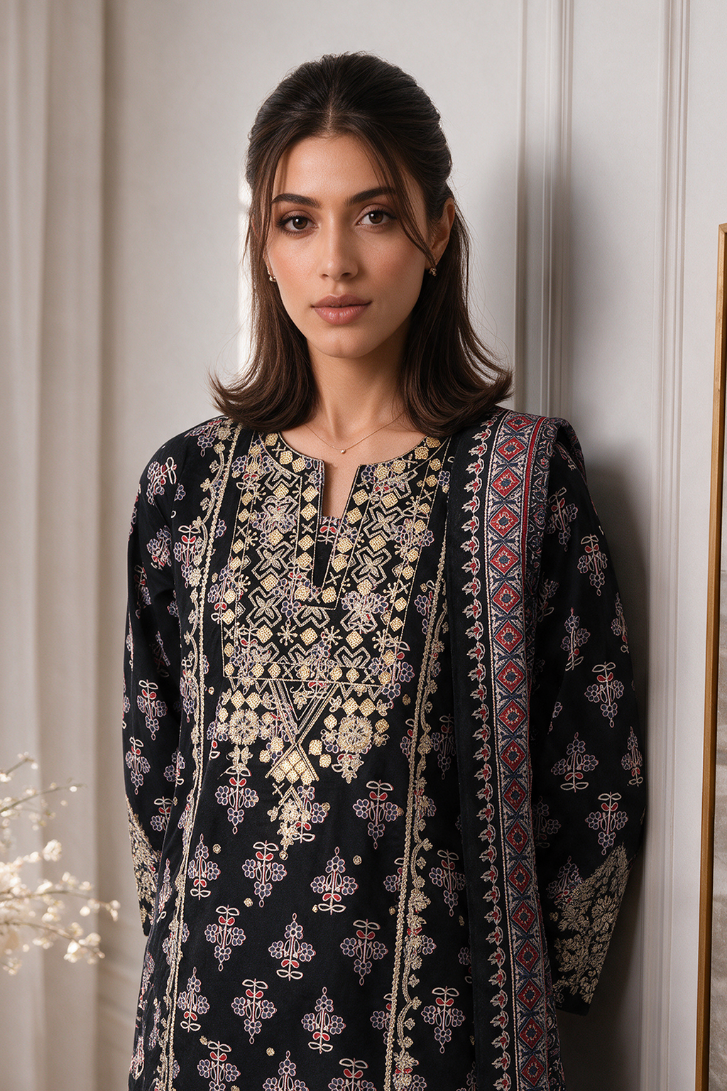 Embroidered Kurta Dupatta Trouser - 3011