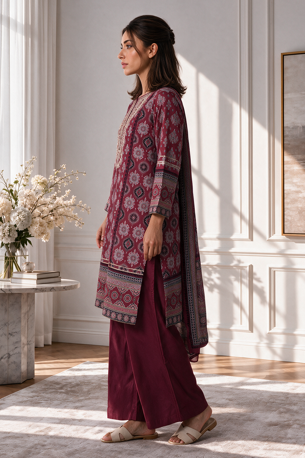 Embroidered Kurta Dupatta Trouser - 3013