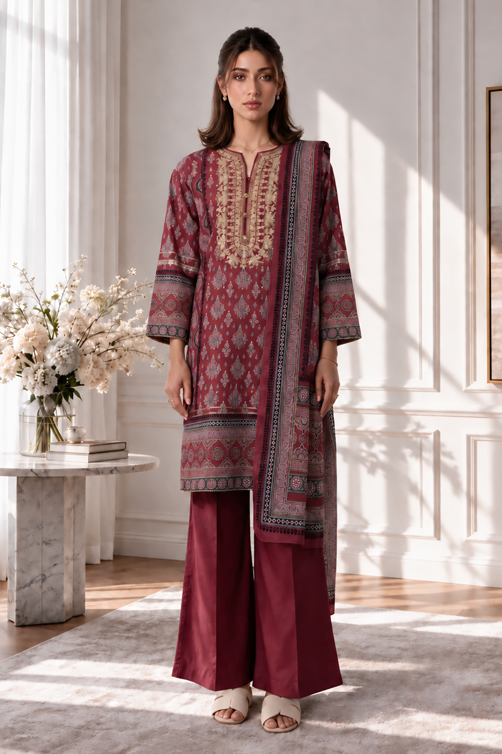 Embroidered Kurta Dupatta Trouser - 3013