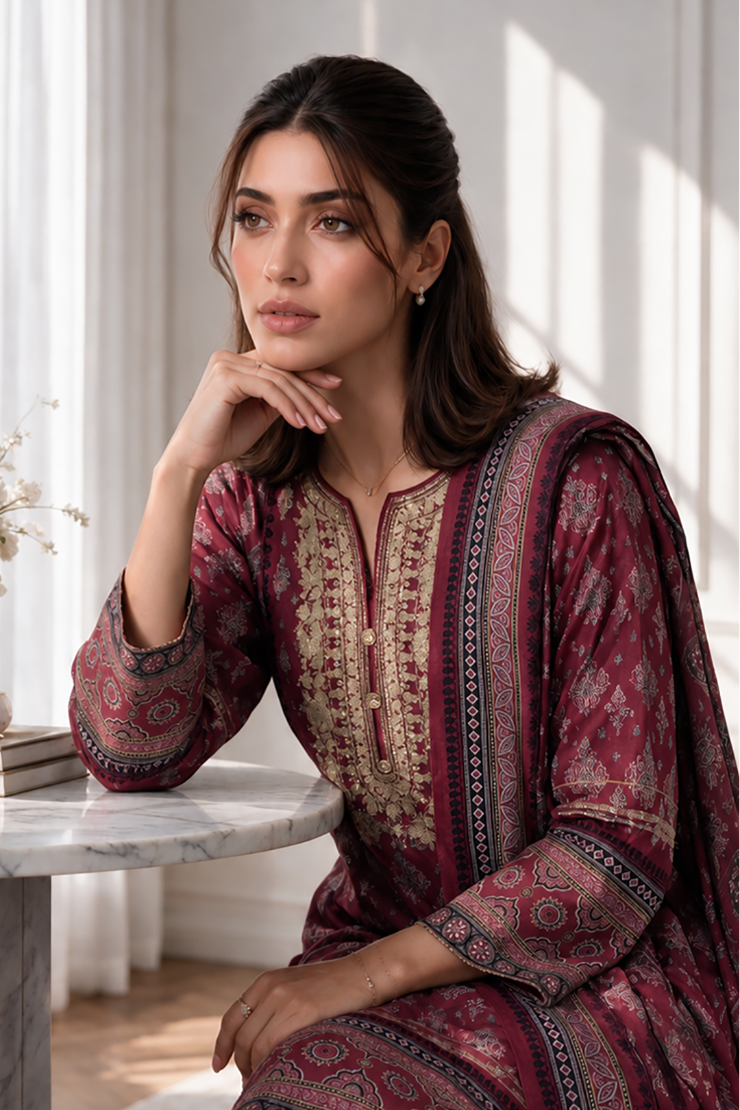 Embroidered Kurta Dupatta Trouser - 3013
