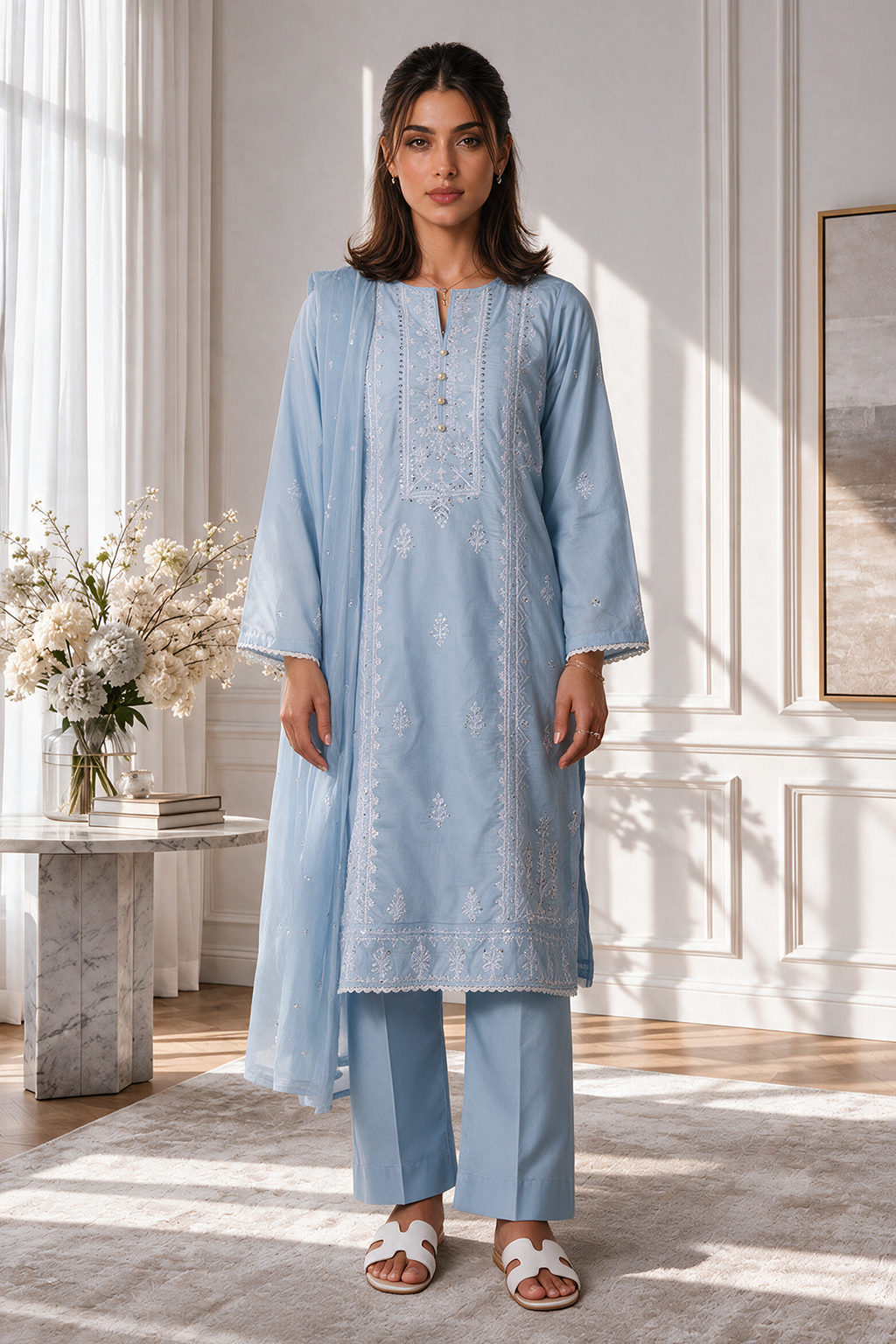 Embroidered Kurta Dupatta Trouser - 3214