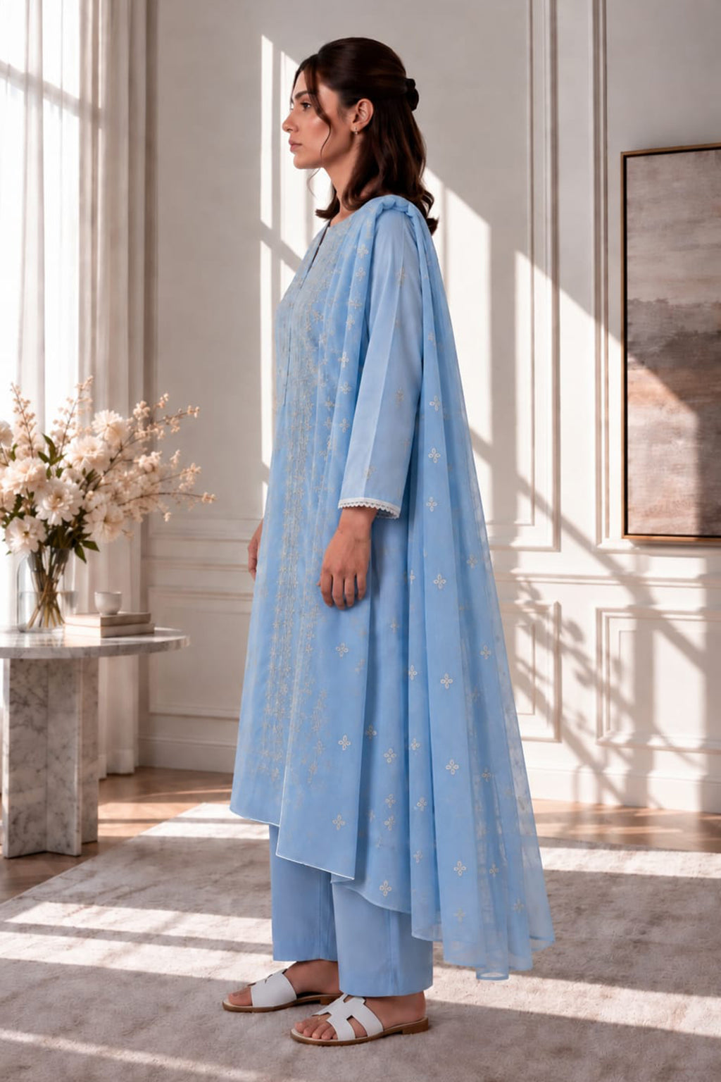 Embroidered Kurta Dupatta Trouser - 3214