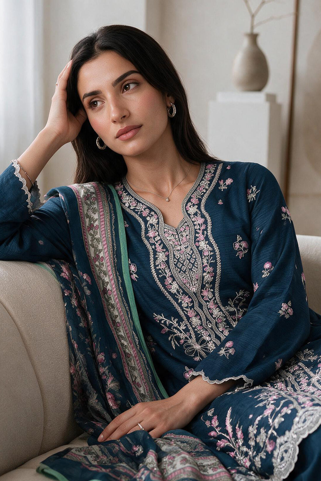 Embroidered Kurta Dupatta Trouser - 3215
