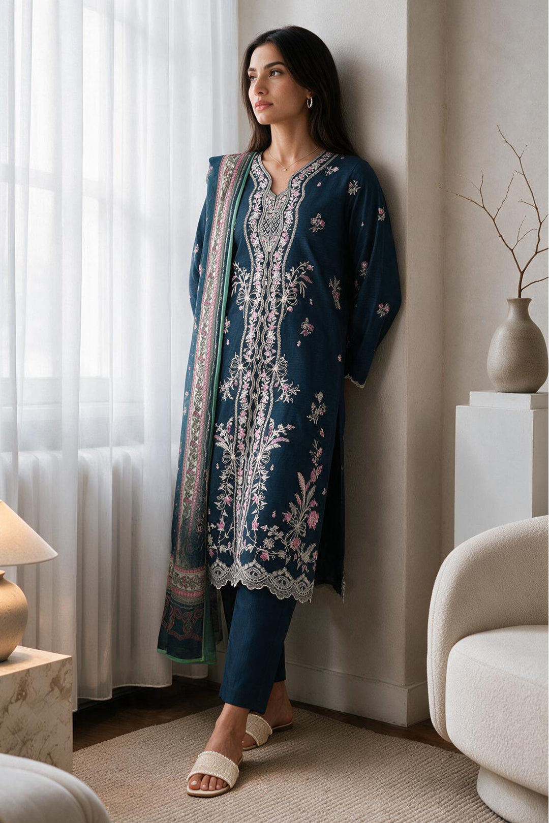 Embroidered Kurta Dupatta Trouser - 3215