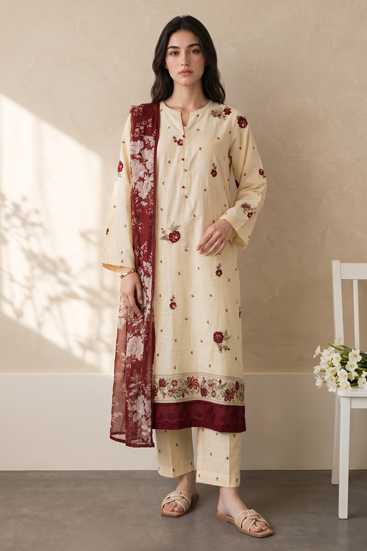 Embroidered Kurta Dupatta Trouser - 3220