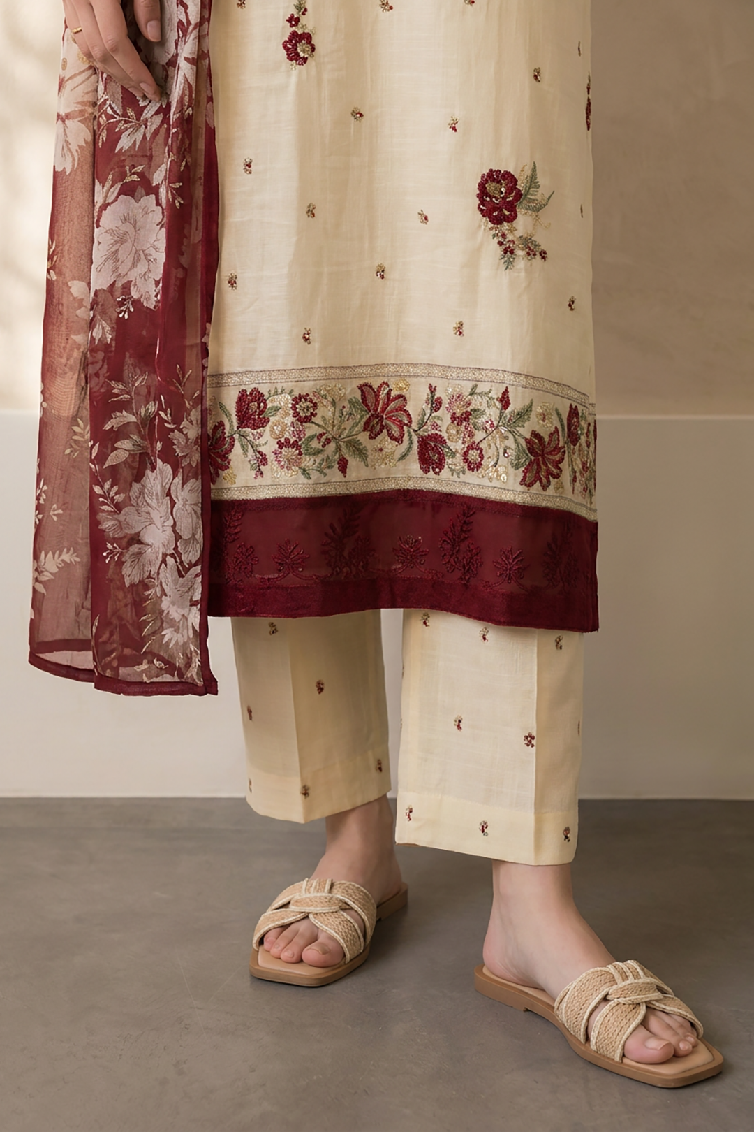 Embroidered Kurta Dupatta Trouser - 3220