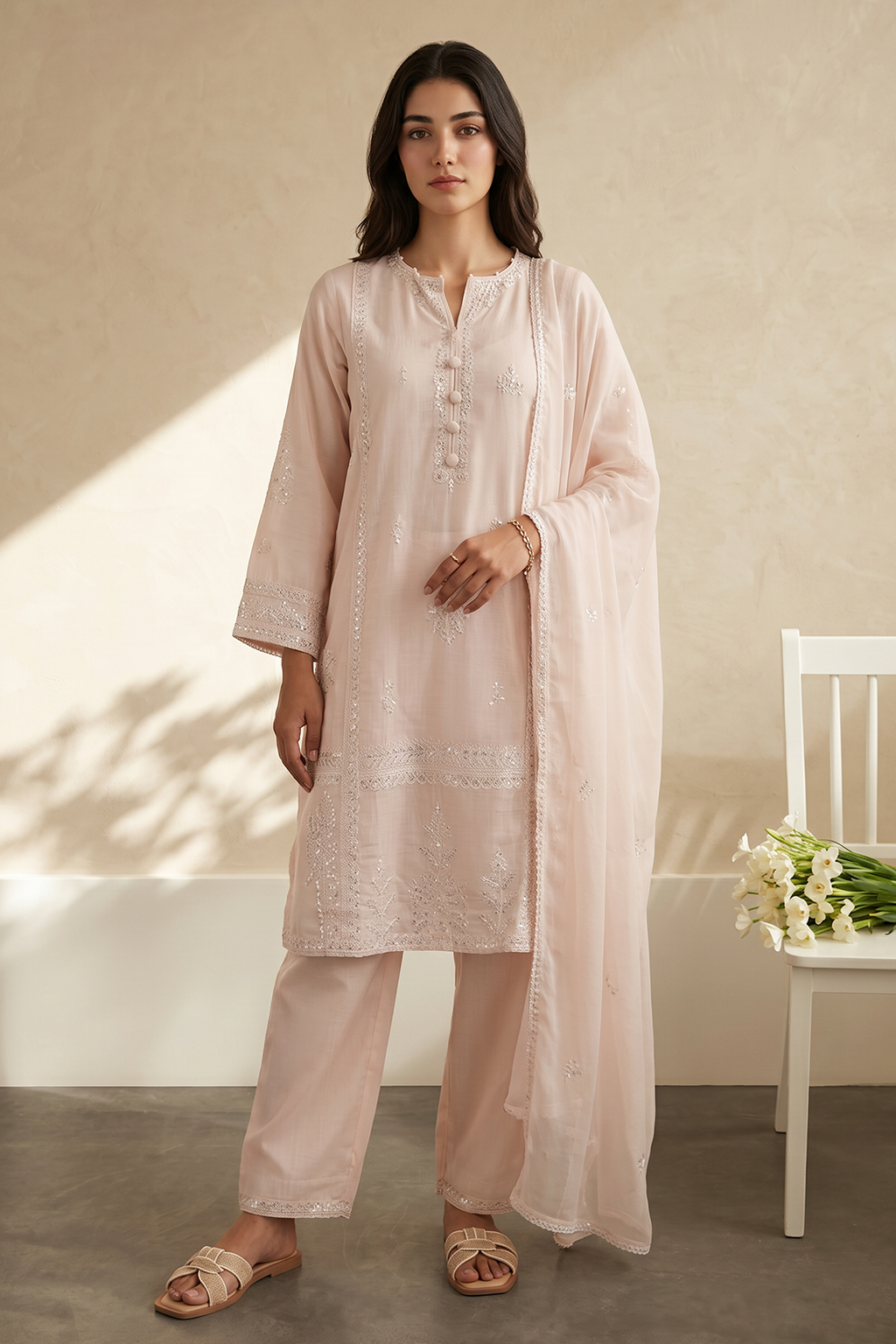 Embroidered Kurta Dupatta Trouser - 3223